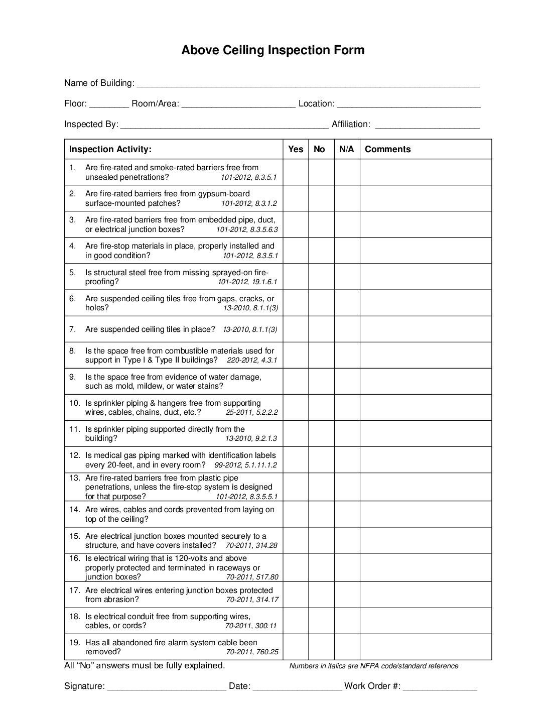 2026 PE Above Ceiling Inspection Form - Barrins & Associates