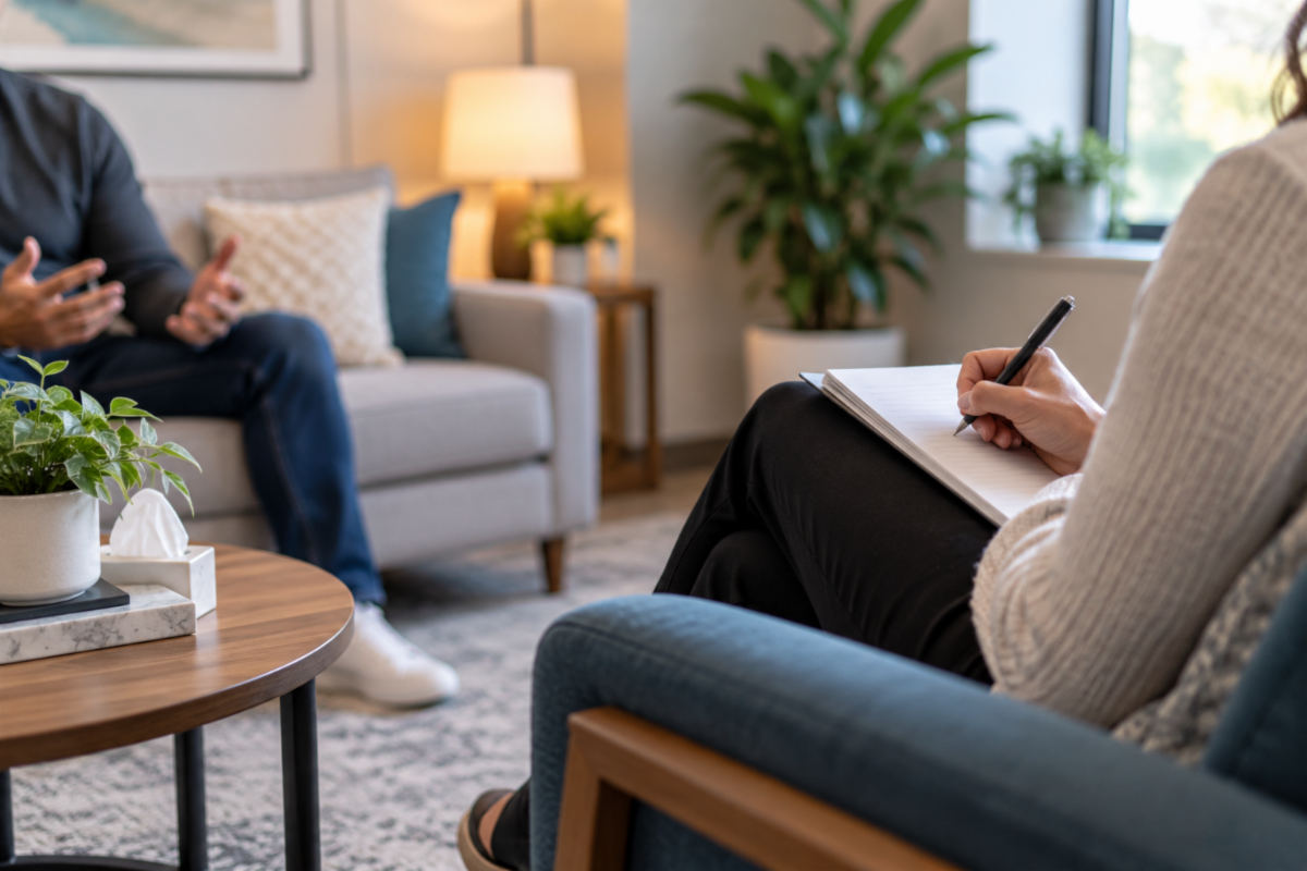 Therapist and client reviewing a behavioral health plan of care