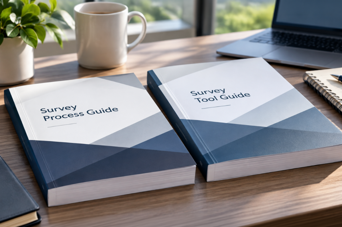 Survey Process Guide and Survey Tool Guide on a desk