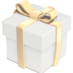 White gift box with a gold bow
